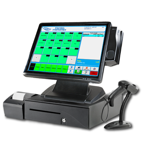 Terminal tátil com o software Factock FrontOffice